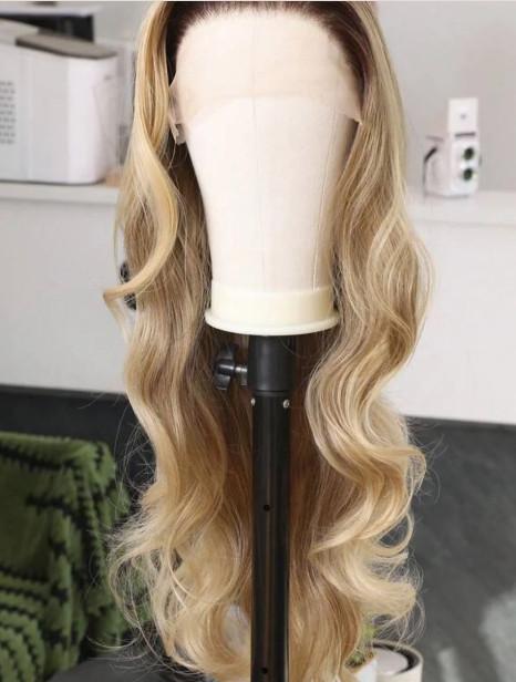 26 inch Beyoncé Bombshell blonde ombre lace wig front view