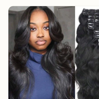 Black wave human hair clip-in extensions image 1