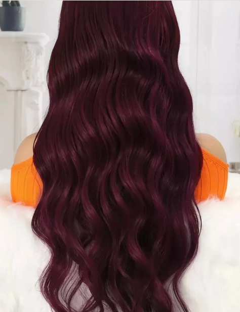 Burgundy lace front wig back view