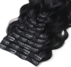 Close-up of clip-in extension wefts and clips