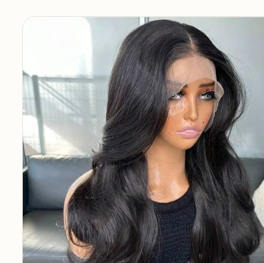 Natural black curtain bangs human blend lace front wig image 1