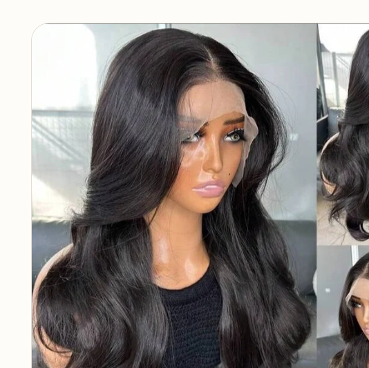Natural black curtain bangs human blend lace front wig image 3